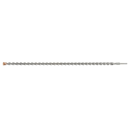 A long, silver-colored masonry drill bit with a spiral design and a pointed tip, shown on a white background.