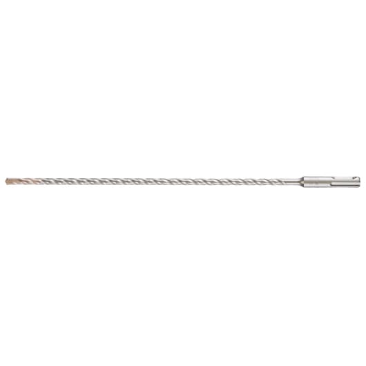 A long, single SDS-Plus rotary hammer drill bit with a spiral flute design and a carbide tip, intended for use with power drills for drilling into masonry or concrete.