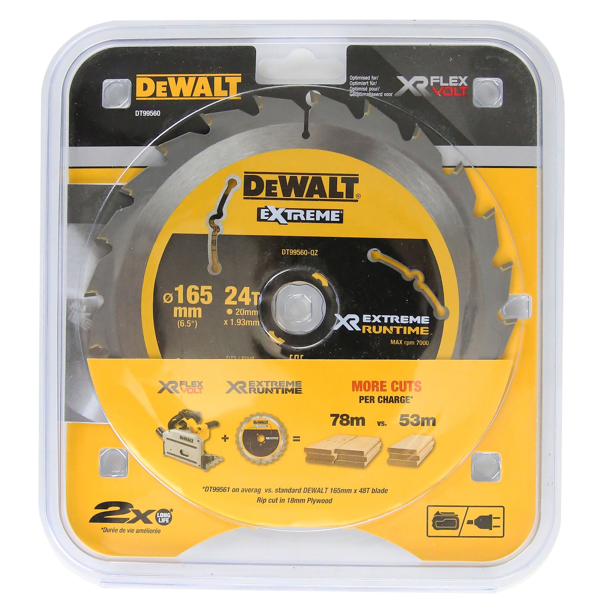 XR EXTREME RUNTIME CIRCULAR SAW BLADE 165MM X 24T 20MM DEWALT