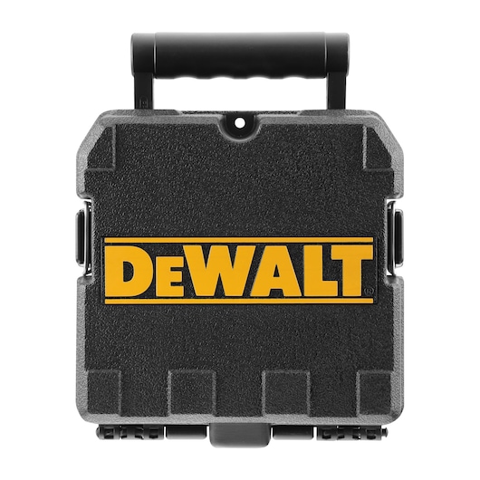 A black DEWALT carrying case with yellow DEWALT branding on the front and a sturdy black handle on top.