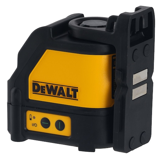 DEWALT DW088CG green laser level in black and yellow housing with controls and branded logo on the side.