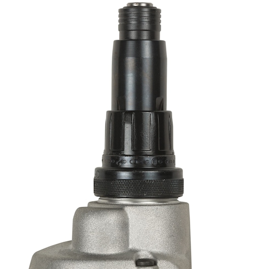 Close-up of the front section of a DEWALT DW269 power tool, showing the metal and black plastic components including the adjustable collar and bit holder.