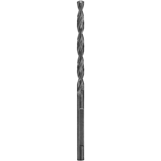 A single metal drill bit with a twisted design, shown upright against a white background.