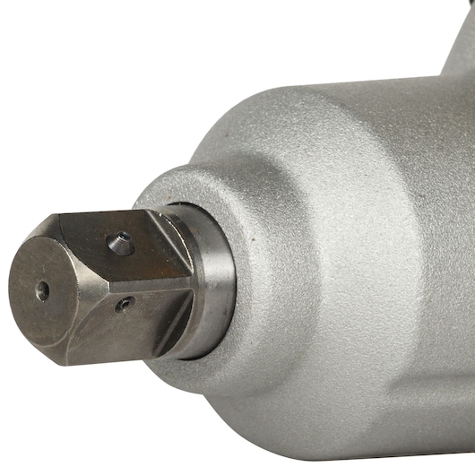 Close-up of a metallic impact wrench socket drive, showing the detailed texture and finish of the tool.