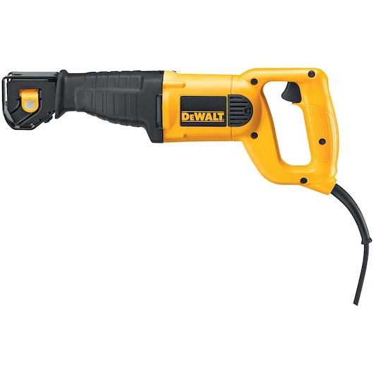 A corded DEWALT reciprocating saw with a yellow and black handle, shown from the side.