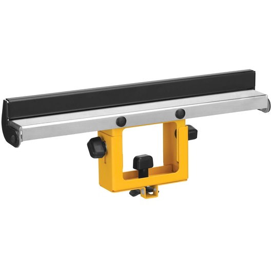 DEWALT DW7029 adjustable work support attachment for miter saw stands, featuring a yellow and black metal construction with adjustment knobs.