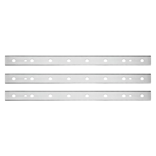 DEWALT planer blades for photography, SKUs DW7352, DW7352-2, three metal strips with holes.