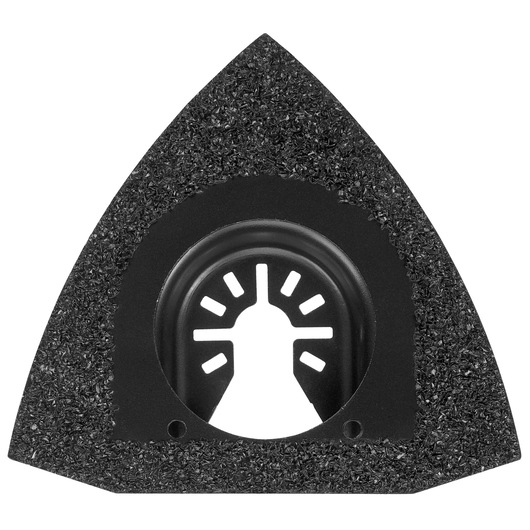 A close-up image of a DEWALT DWA4221 oscillating multi-tool triangular sanding blade, showing its textured abrasive surface and central mounting hole.