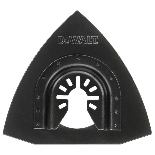 DEWALT DWA4221 triangular black metal oscillating tool blade accessory, designed for sanding and cutting applications.