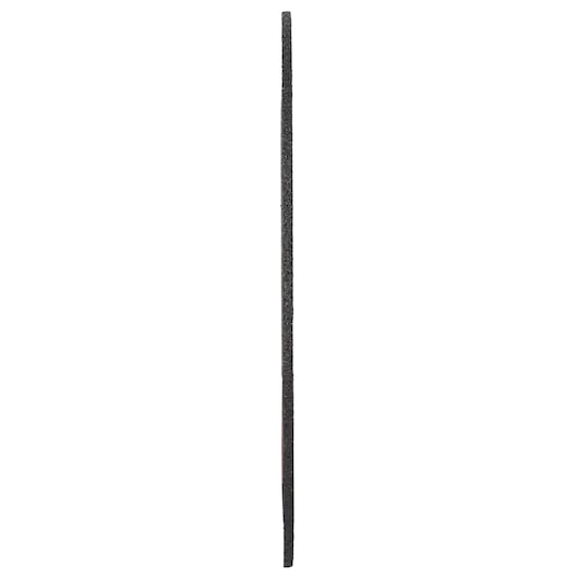 Side view of a thin, round, black abrasive cutting disc against a white background.