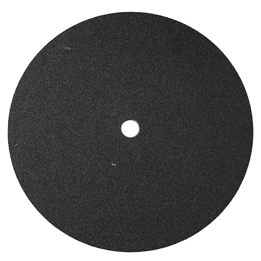 Photo of DEWALT DWA8011R black cutting wheel, round with center hole, shown on white background.