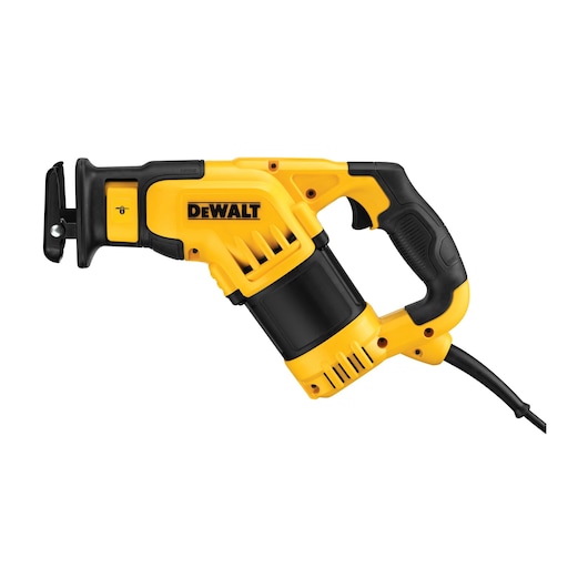A DEWALT DWE357K reciprocating saw with a yellow and black design, shown on a white background.