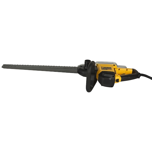 A DEWALT electric wall chaser with a long black blade and yellow body, used for cutting channels in masonry or concrete walls.