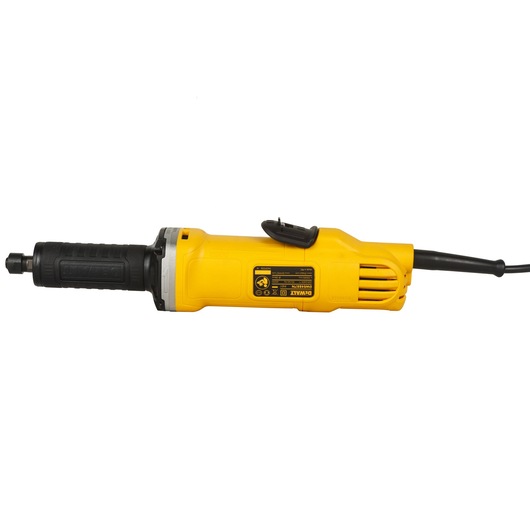 A yellow and black DEWALT electric die grinder, model DWE4887N, with a cylindrical shape and a cord attached for power.