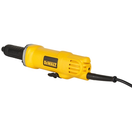 A DEWALT electric die grinder with a yellow and black body, shown with its power cord attached.