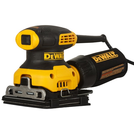 A DEWALT DWE6411-B5 electric hand sander with a rectangular sanding pad, designed for woodworking and surface finishing.