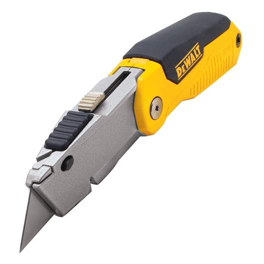 A DEWALT utility knife with a retractable blade and ergonomic yellow and black handle.
