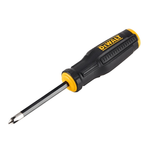 A DEWALT Phillips head screwdriver with a black and yellow handle, shown against a white background.