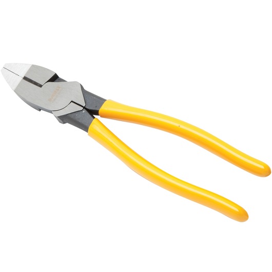 A pair of DEWALT diagonal cutting pliers with yellow handles, designed for cutting wires and cables.