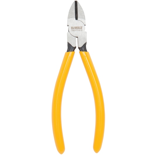 A DEWALT diagonal cutting plier with yellow handles, model DWHT70815, shown against a white background.