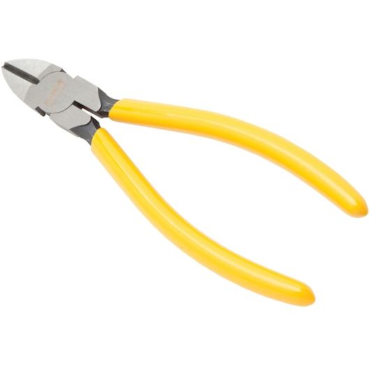 A pair of diagonal cutting pliers with yellow handles and metal jaws, photographed on a white background.