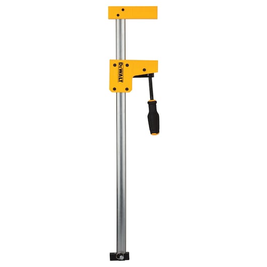 A DEWALT bar clamp with a yellow and black handle and metal shaft. The clamp is designed for woodworking and construction applications.