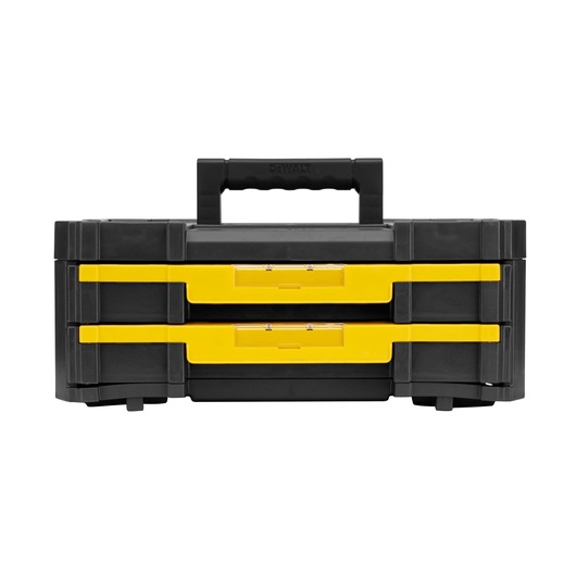 DEWALT black and yellow toolbox with two front drawers and a top handle.