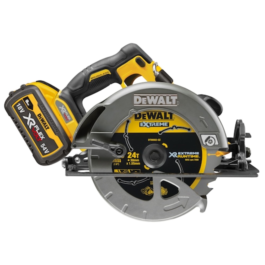 54V XR FLEXVOLT Circular Saw with XR Extreme Runtime blade DT99562 and 9AH Flexvolt battery