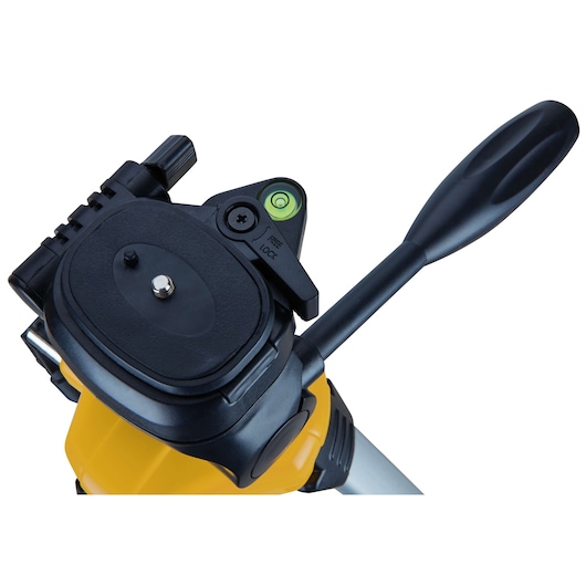 Close up of tilting head of laser tripod with tilting head.