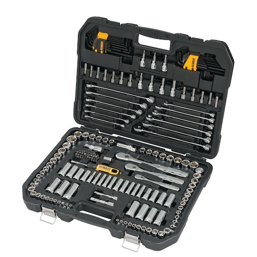 DEWALT 173 piece Mechanics tools assembled in a case.