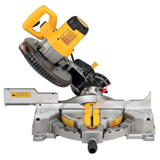 Profile of electric single bevel compound miter saw.