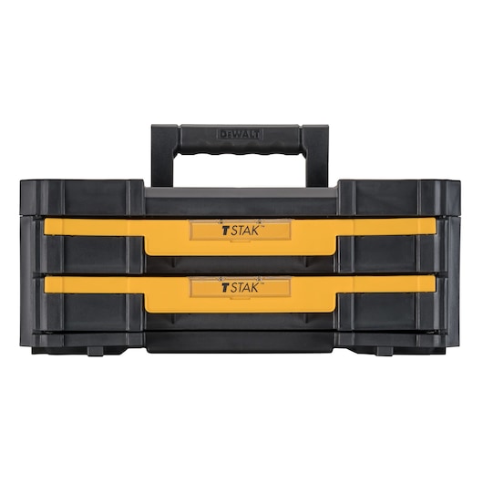 Profile of a T stak 4 double shallow drawers with carry handle out.