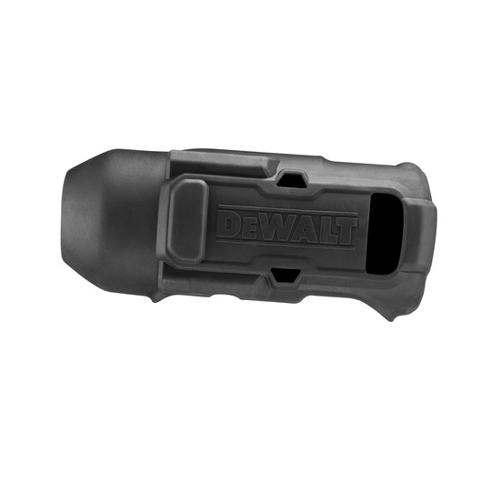 A black protective rubber case for a photography device, branded with the DEWALT logo.